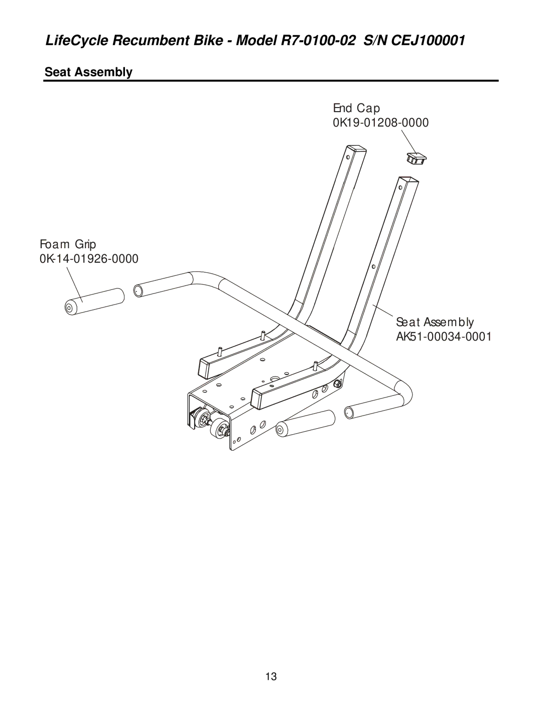 Life Fitness R7-0100-02 operation manual Seat Assembly 