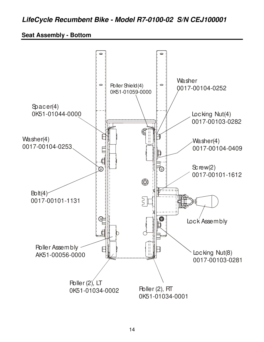 Life Fitness R7-0100-02 operation manual Seat Assembly Bottom 