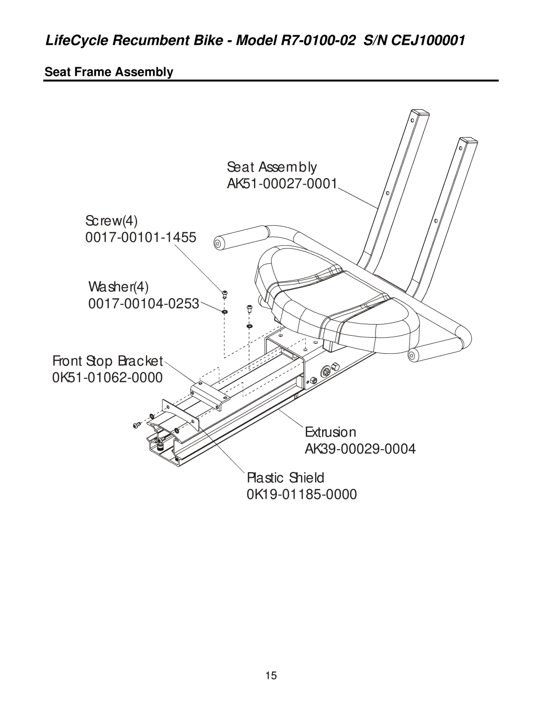 Life Fitness R7-0100-02 operation manual Seat Frame Assembly 