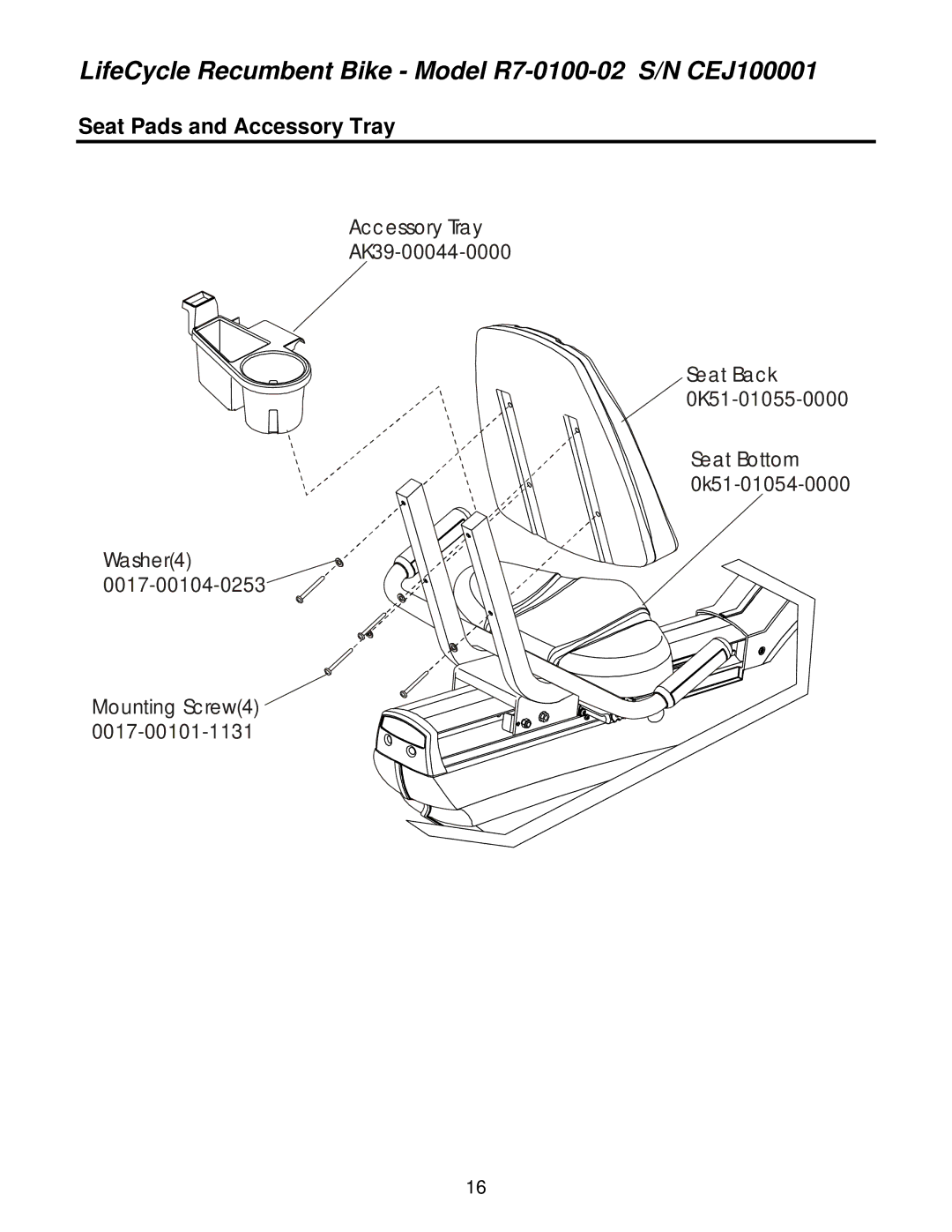 Life Fitness R7-0100-02 operation manual Seat Pads and Accessory Tray 