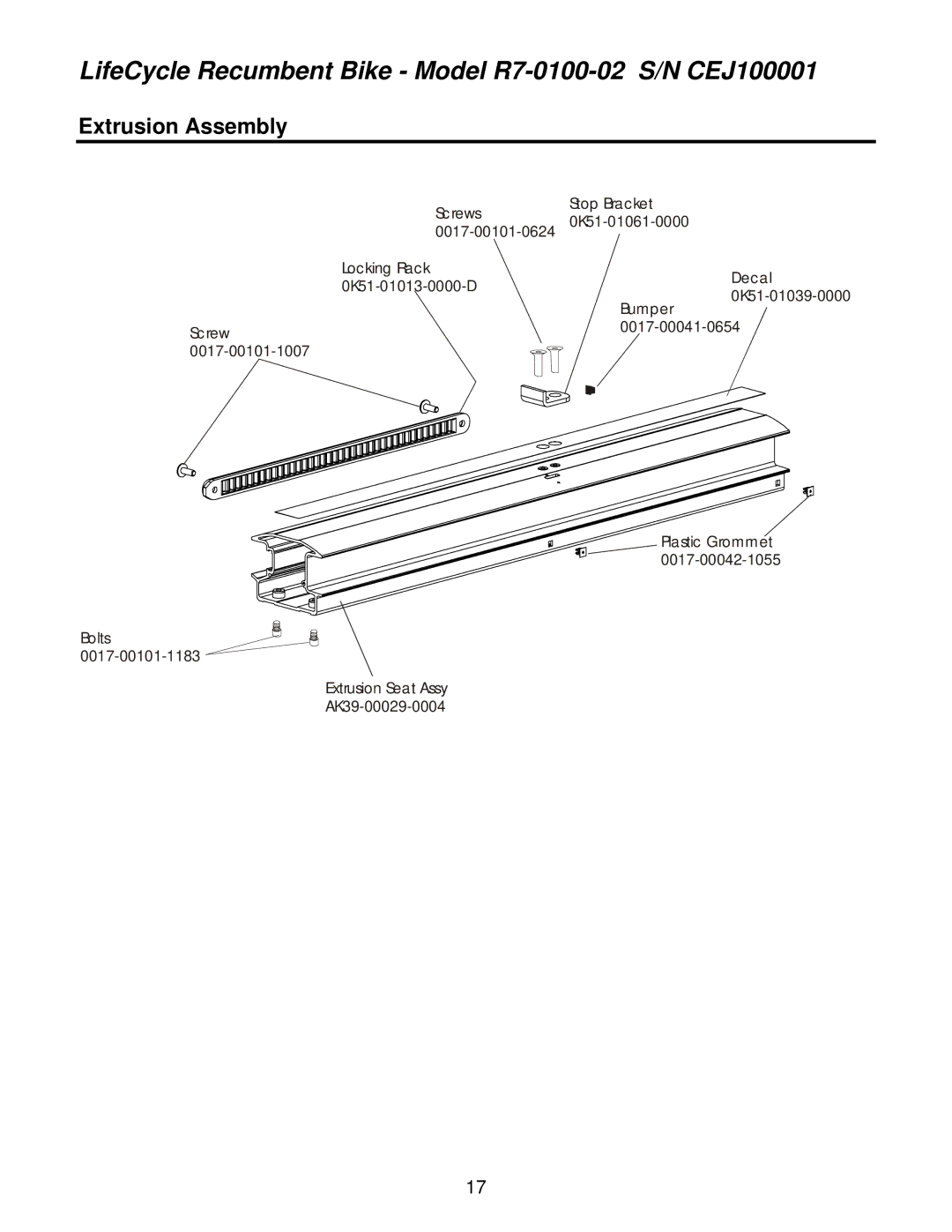 Life Fitness R7-0100-02 operation manual Extrusion Assembly 