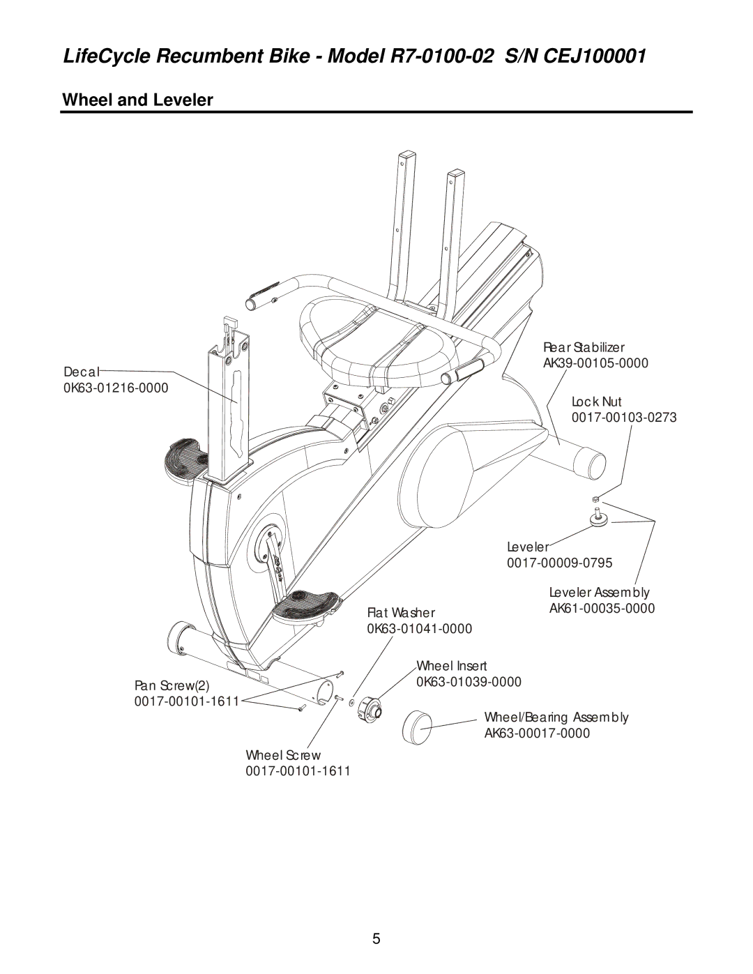 Life Fitness R7-0100-02 operation manual Wheel and Leveler 