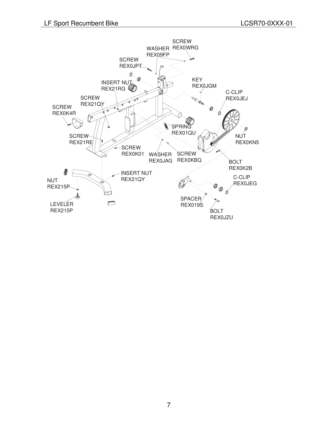 Life Fitness REX2287 operation manual REX0KBQ Bolt Insert NUT REX0K2B Clip REX21QY REX0JEG REX215P 