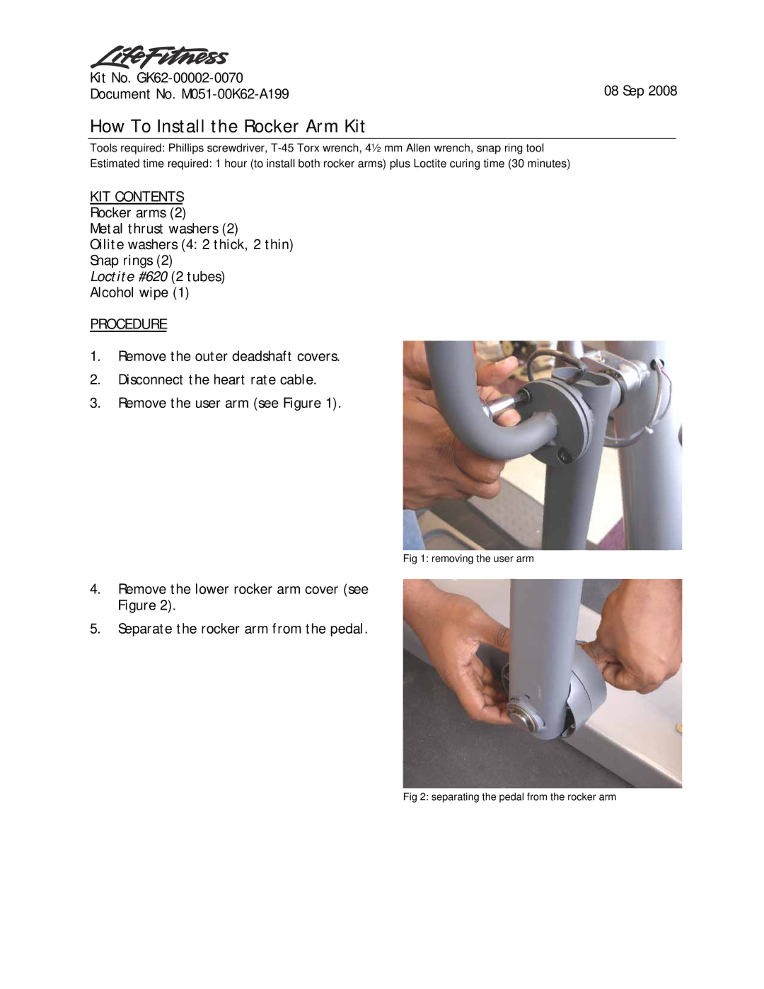 Life Fitness manual How To Install the Rocker Arm Kit 