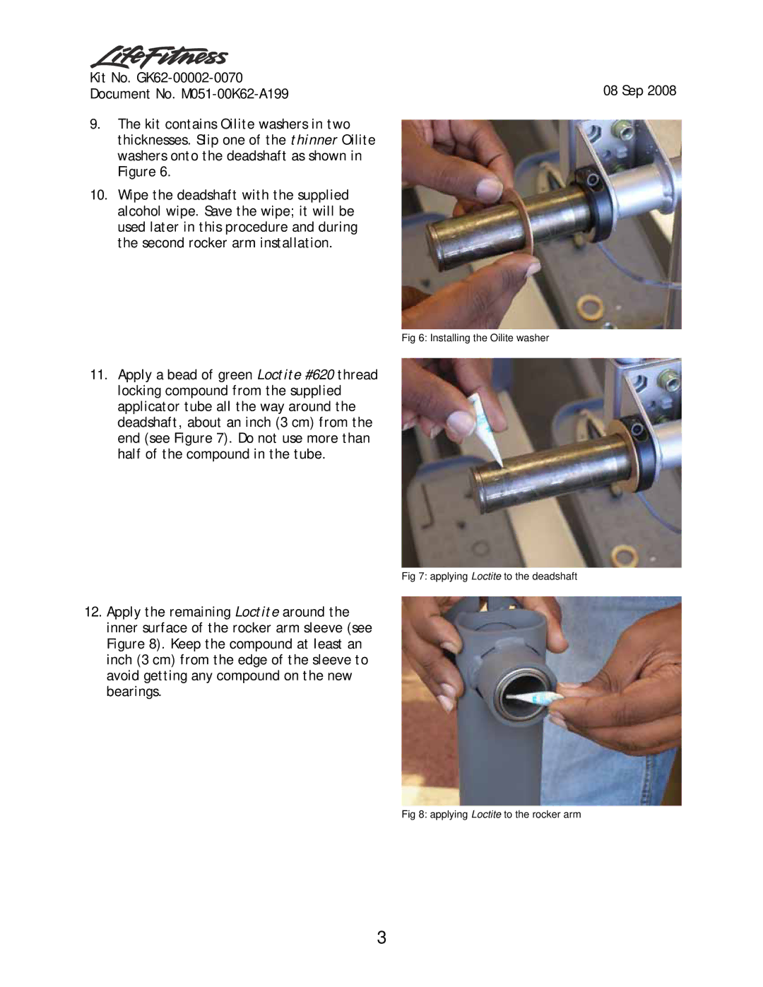 Life Fitness Rocker Arm Kit manual Installing the Oilite washer 