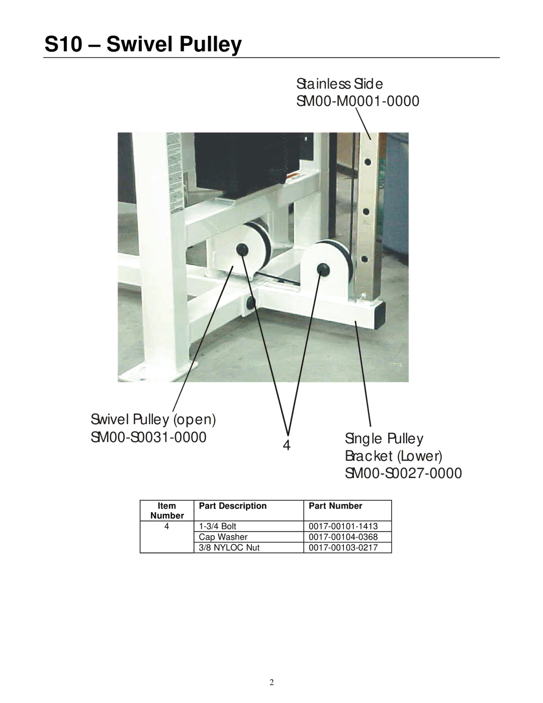 Life Fitness manual S10 Swivel Pulley, SM00-S0027-0000 