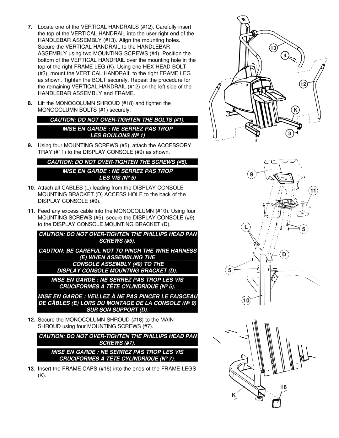 Life Fitness S9I manual Mise EN Garde NE Serrez PAS Trop 