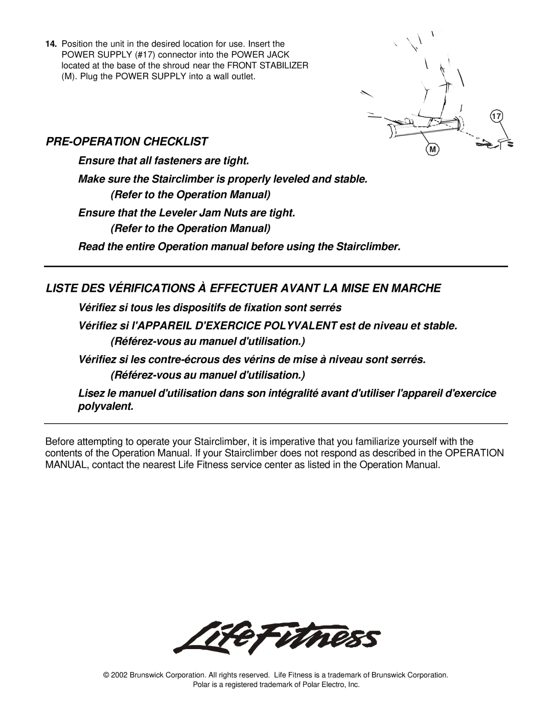 Life Fitness S9I manual PRE-OPERATION Checklist 