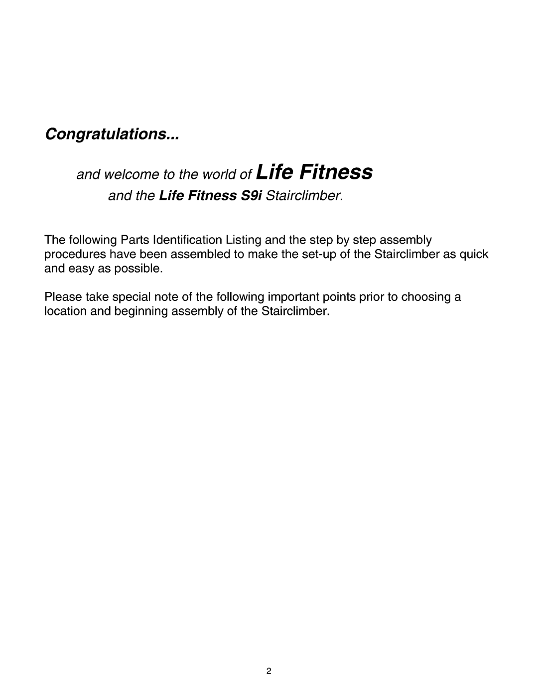 Life Fitness S9I manual 