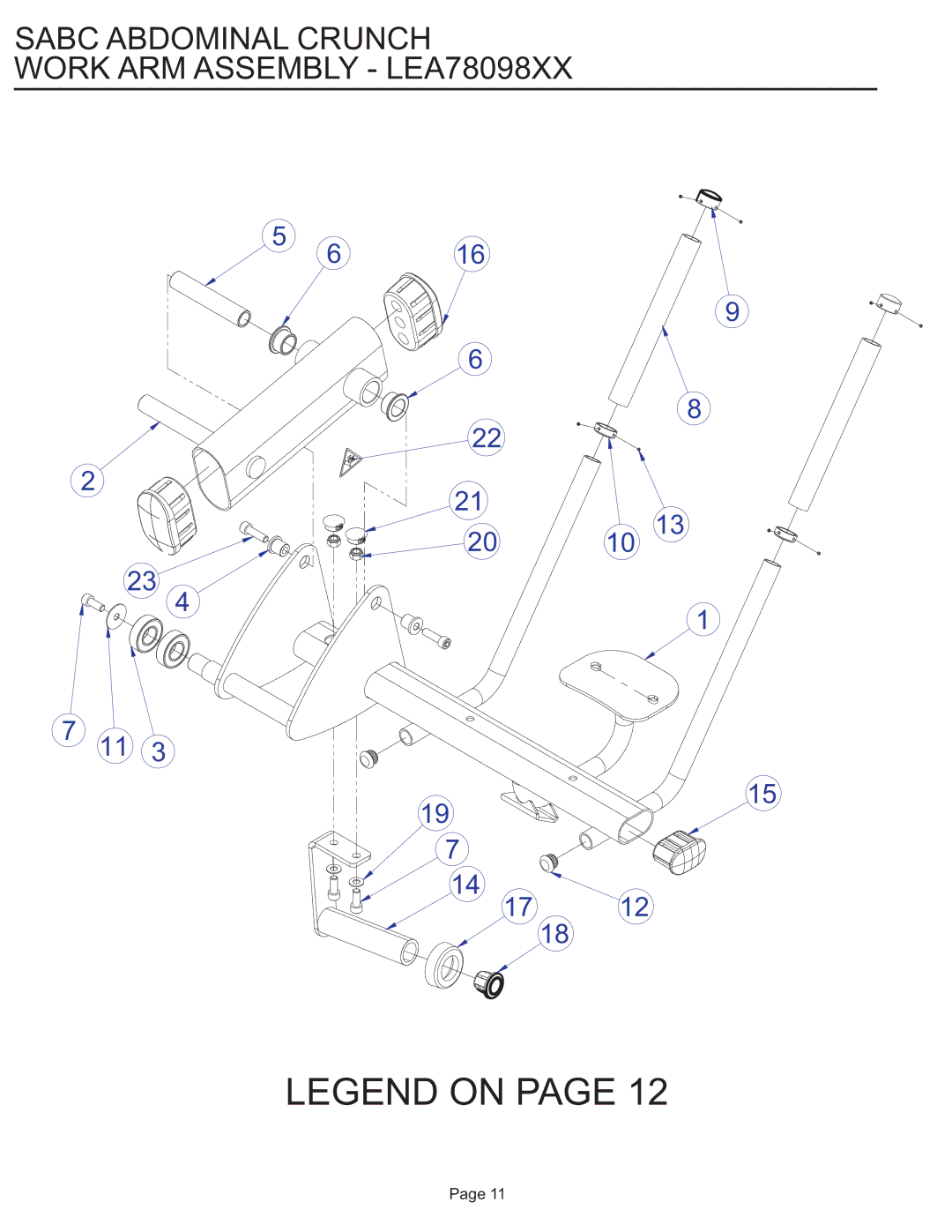 Life Fitness SABC manual Sabc Abdominal Crunch Work ARM Assembly LEA78098XX 