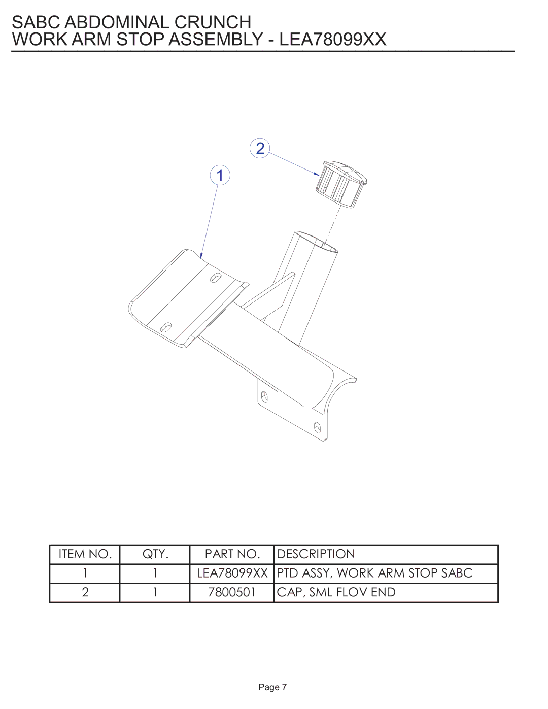 Life Fitness SABC manual Sabc Abdominal Crunch Work ARM Stop Assembly LEA78099XX 