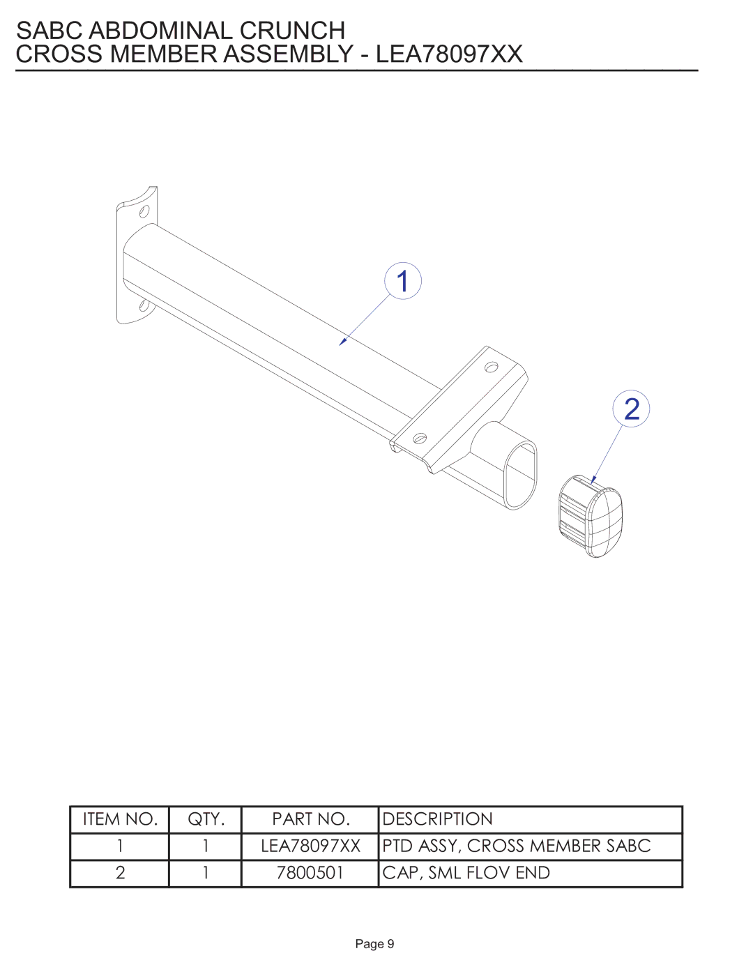 Life Fitness SABC manual Sabc Abdominal Crunch Cross Member Assembly LEA78097XX 