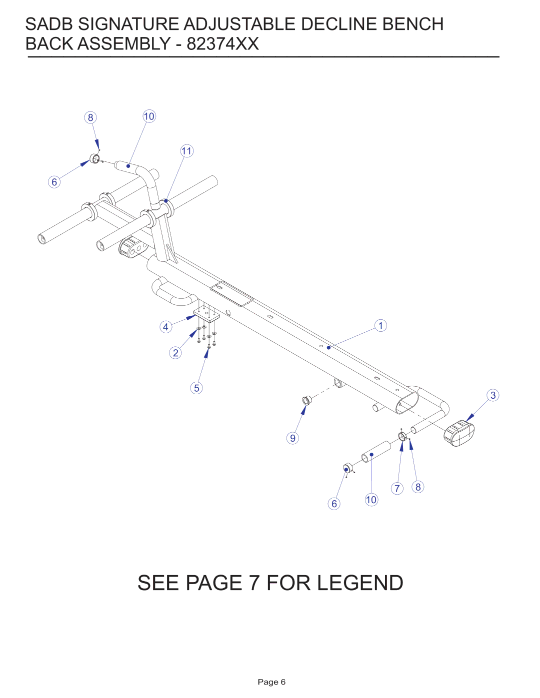 Life Fitness SADB manual See page 7 for Legend, Sadb Signature Adjustable Decline Bench Back Assembly 