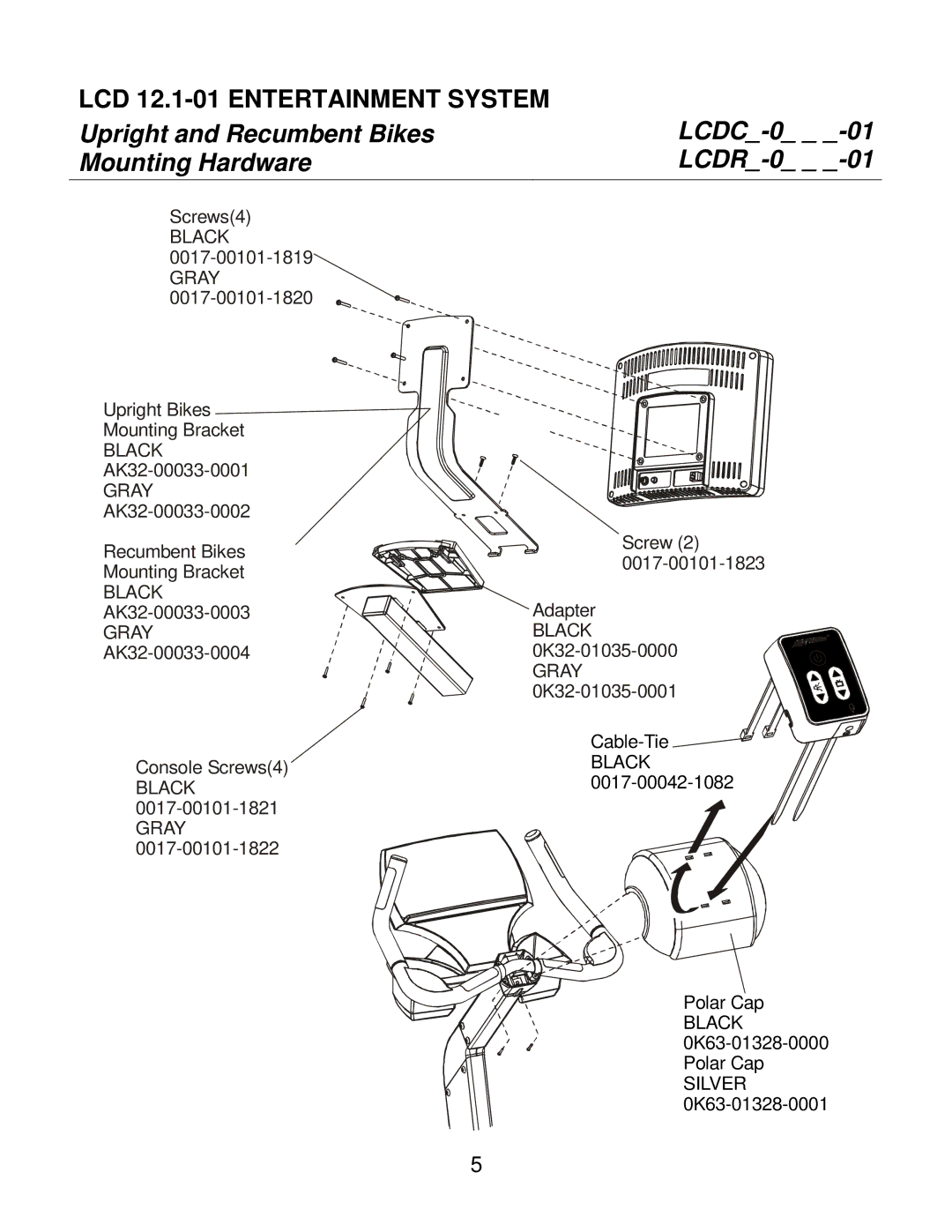 Life Fitness SC91, SC85, SC95 manual LCDC-0, Upright and Recumbent Bikes, Mounting Hardware LCDR-0 