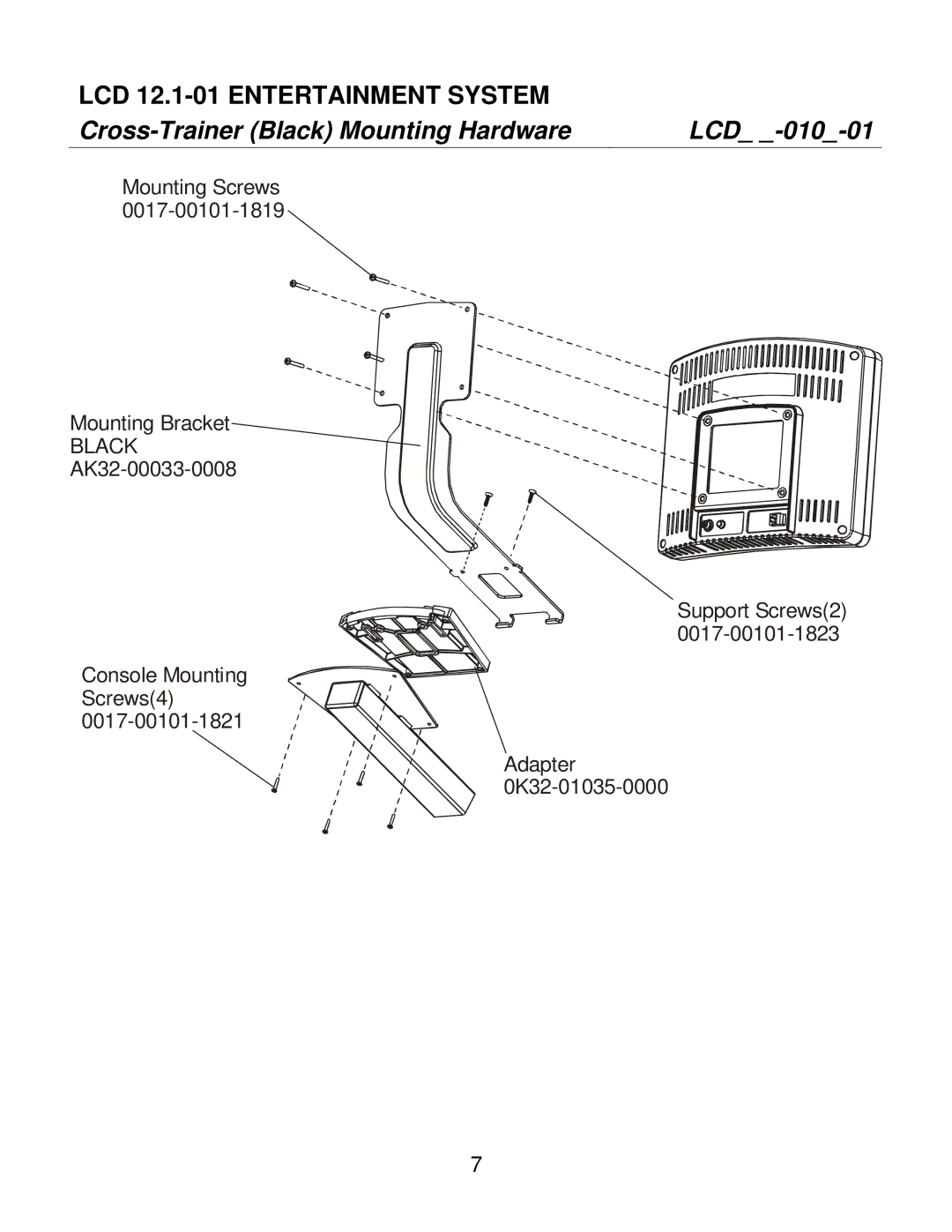 Life Fitness SC95, SC85, SC91 manual Cross-Trainer Black Mounting Hardware LCD 