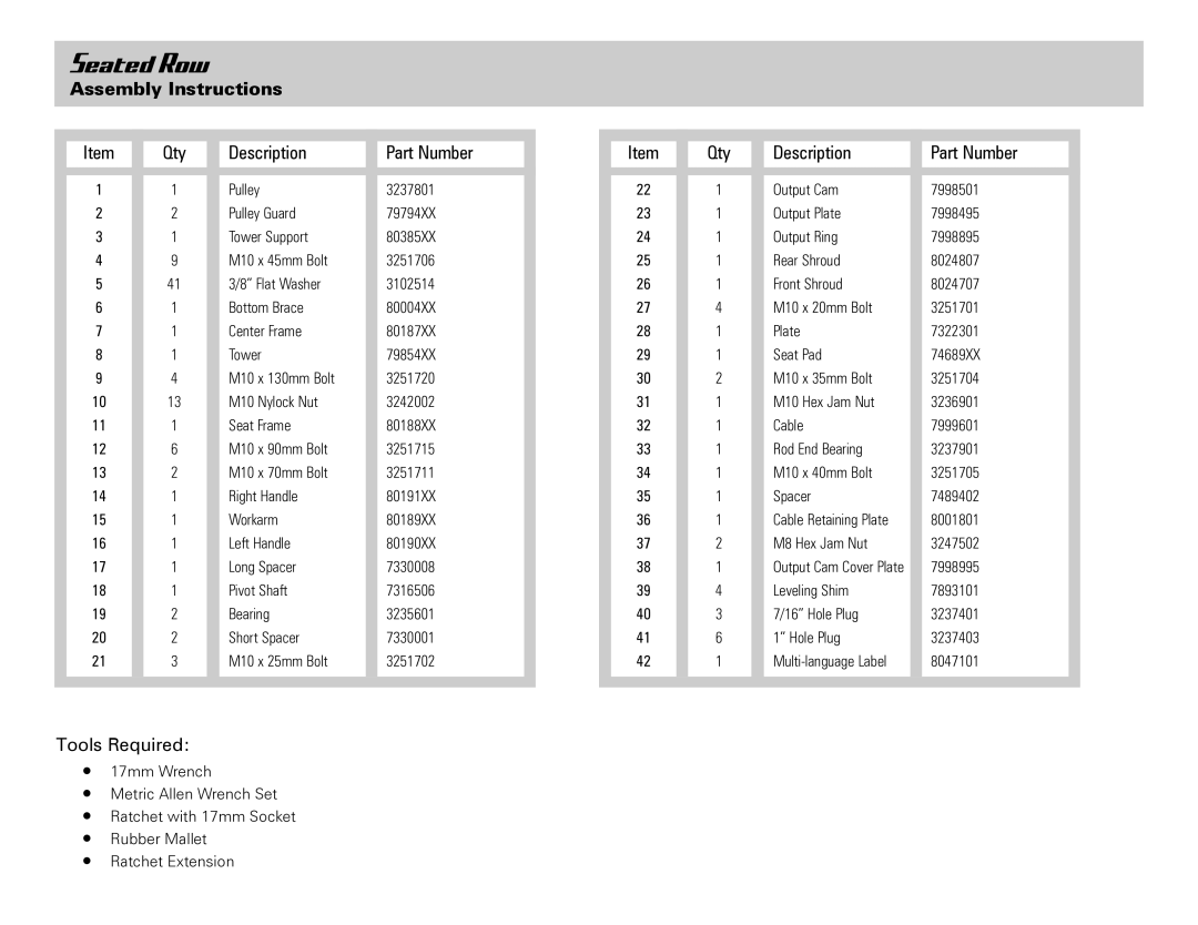 Life Fitness Seated Row manual 