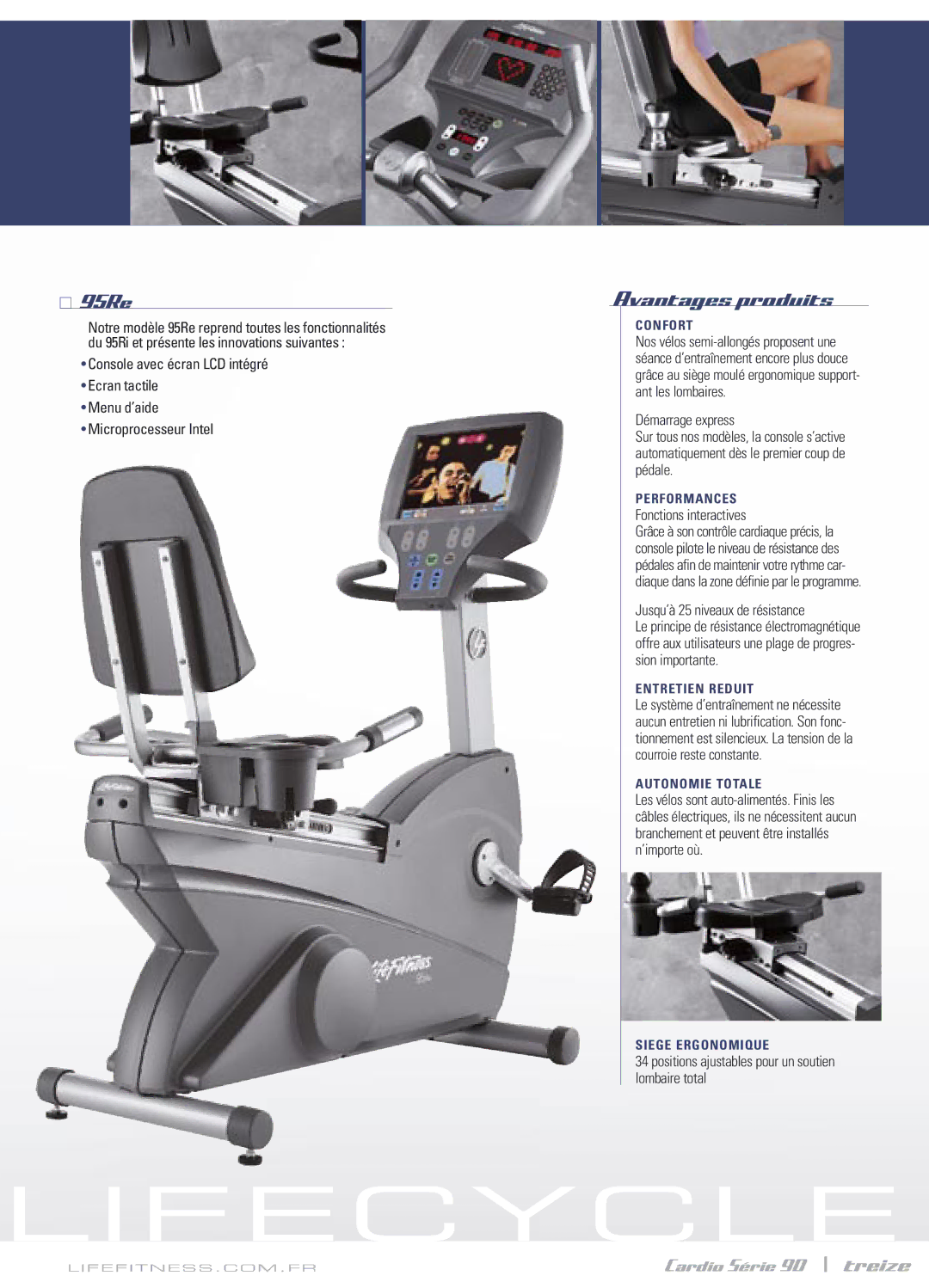 Life Fitness Series 90 manual Cardio Série 90 \ treize, Démarrage express, Fonctions interactives 