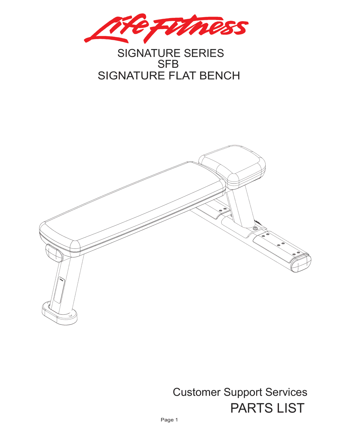 Life Fitness manual Parts List, Signature Series SFB Signature Flat Bench 