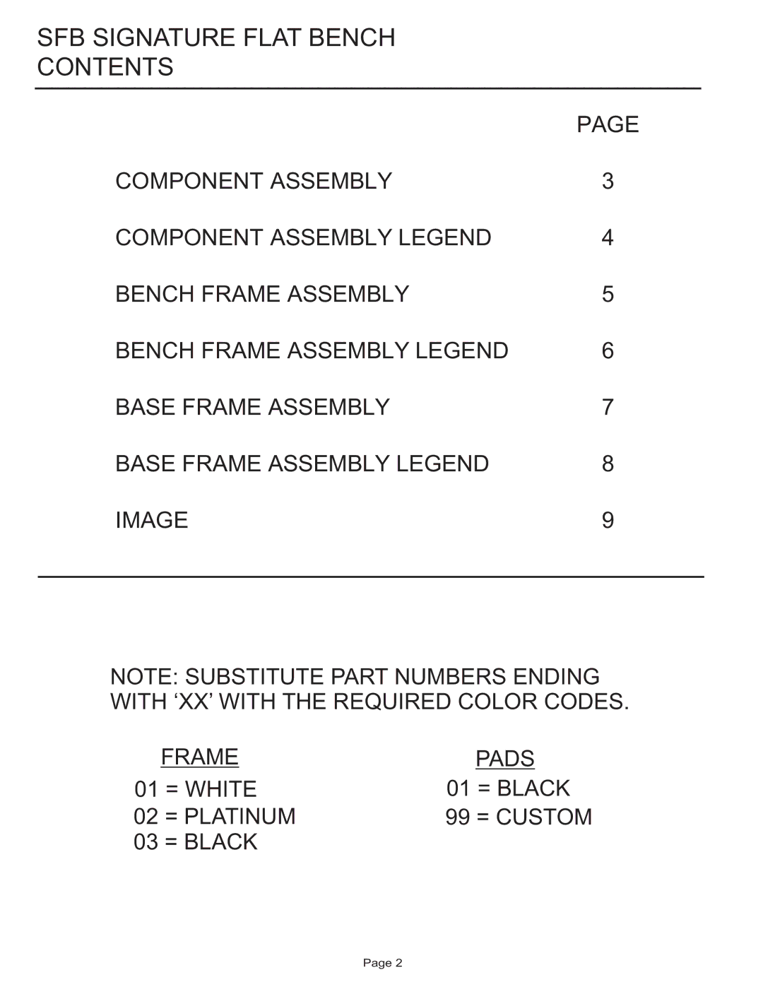 Life Fitness manual SFB Signature Flat Bench Contents 