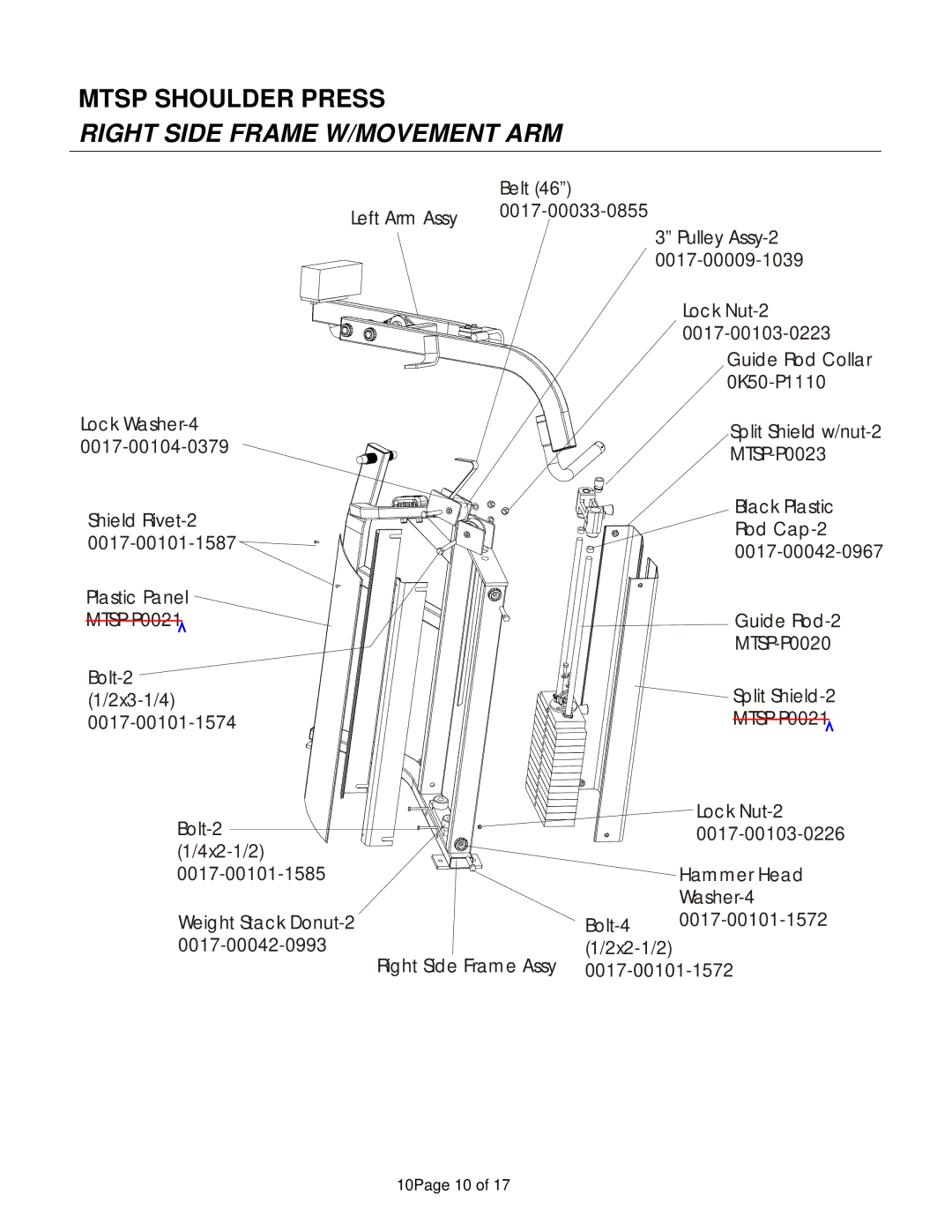 Life Fitness Shoulder Press manual Right Side Frame W/MOVEMENT ARM 