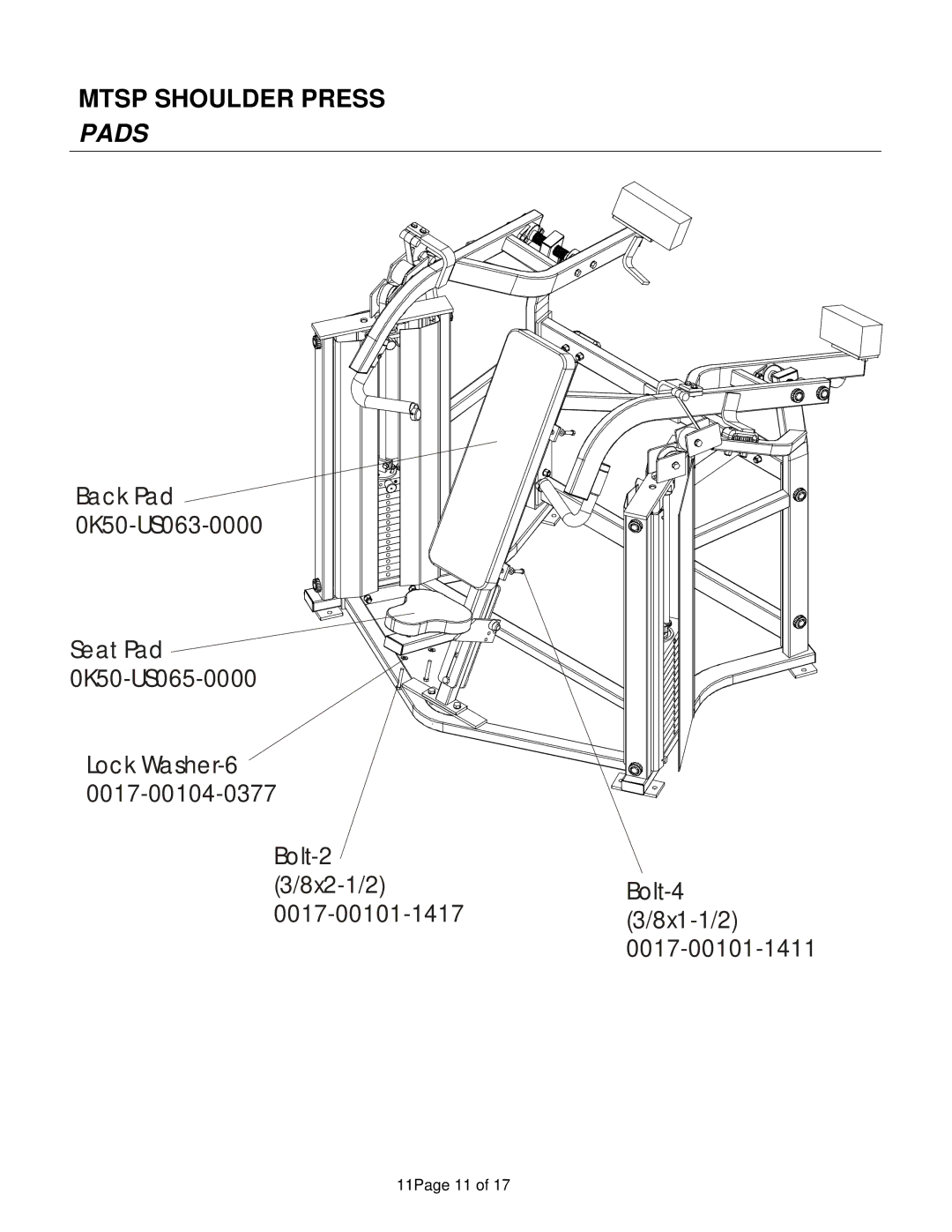 Life Fitness Shoulder Press manual Pads 