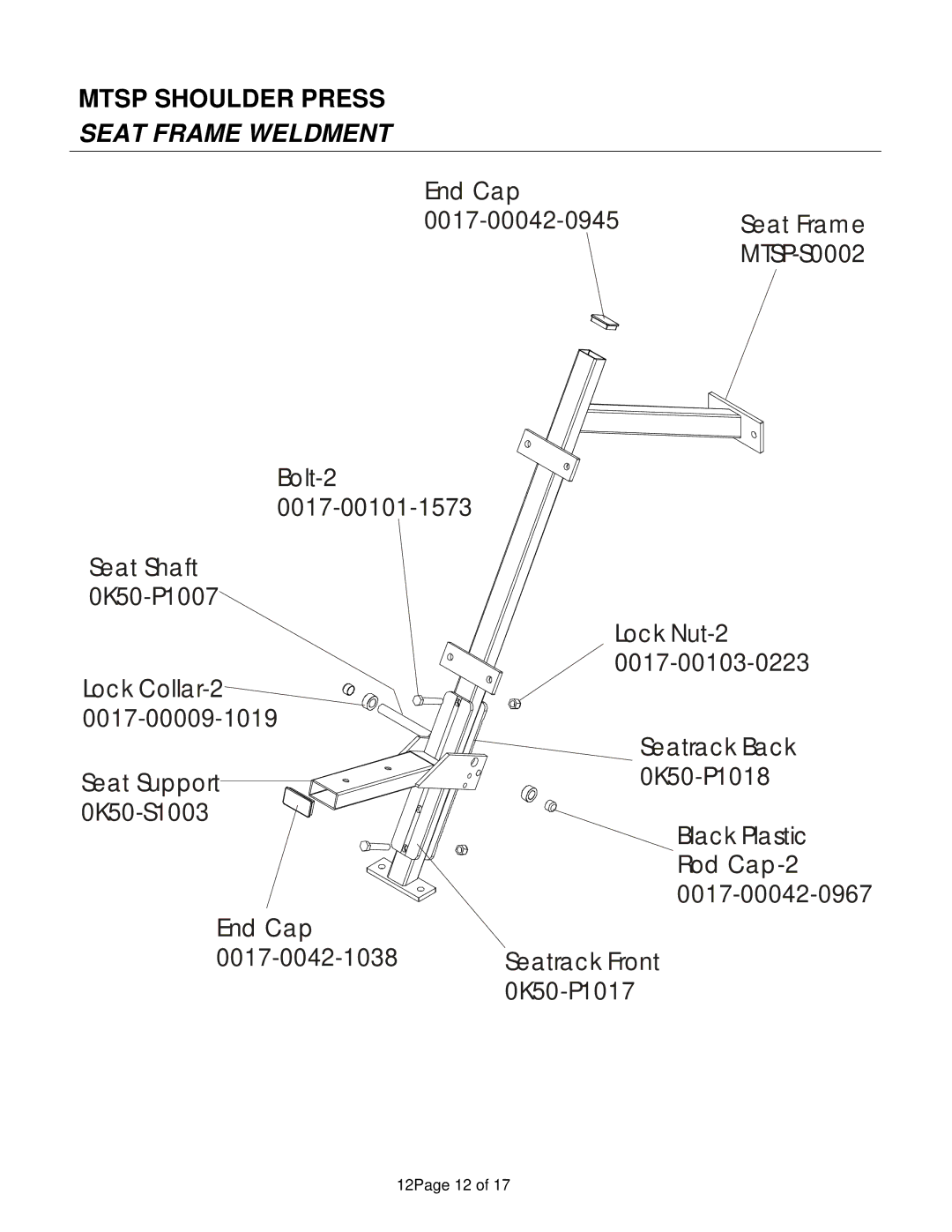 Life Fitness Shoulder Press manual Seat Frame Weldment 