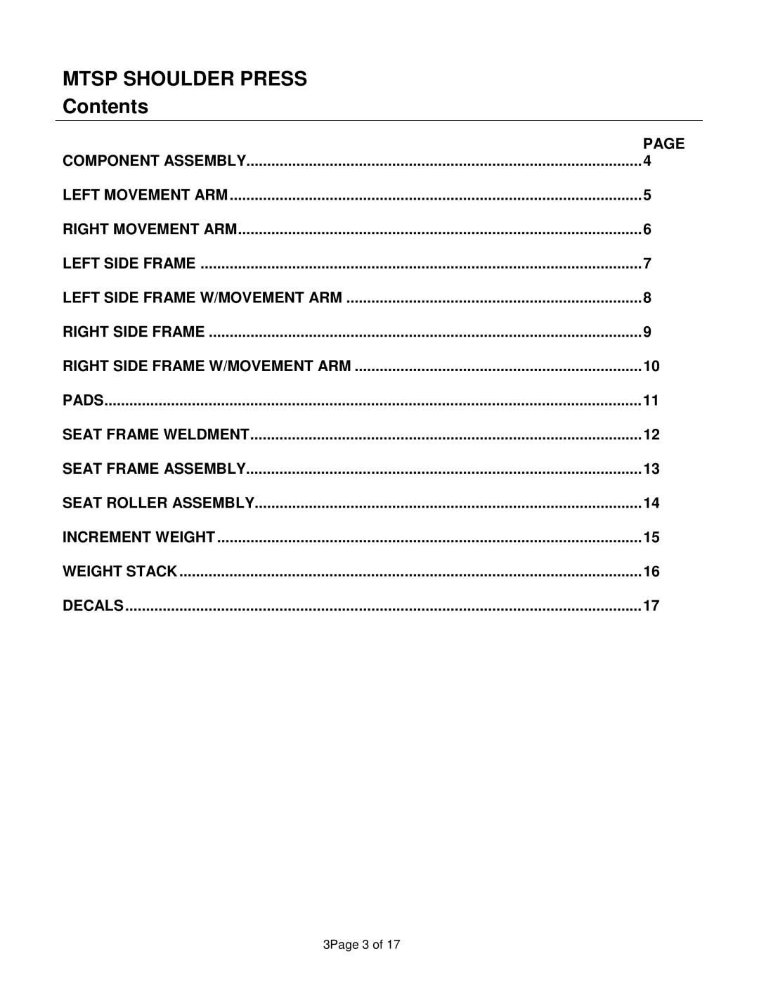 Life Fitness manual Mtsp Shoulder Press, Contents 