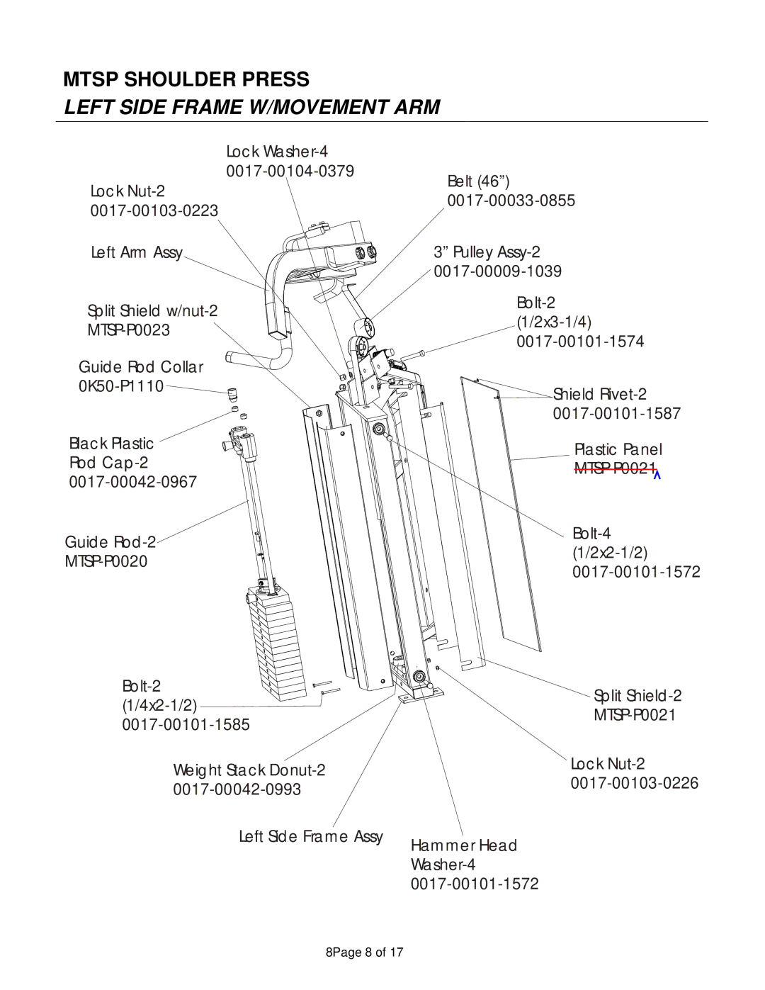 Life Fitness Shoulder Press manual Left Side Frame W/MOVEMENT ARM 