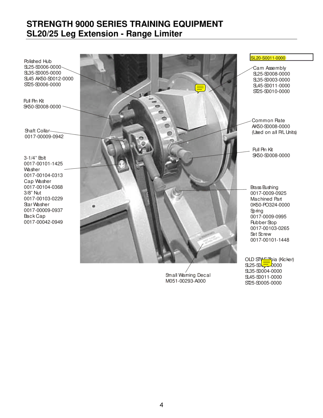 Life Fitness SL20 manual AK50-S0008-0000 Used on all R/L Units 