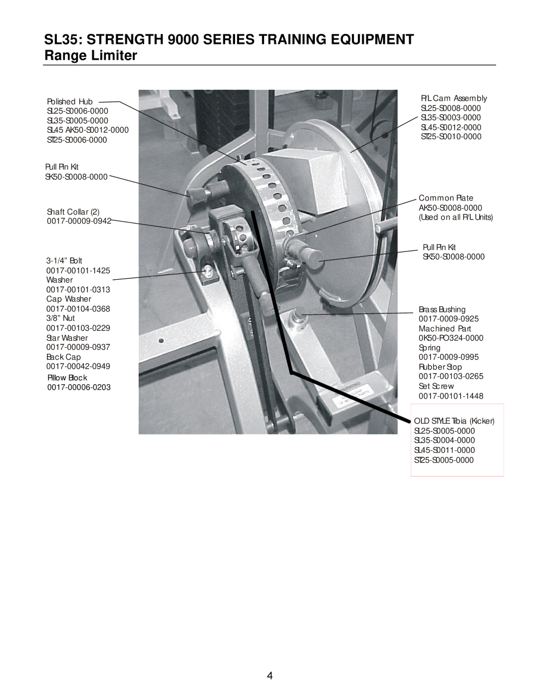 Life Fitness SL30-35 manual SL35 Strength 9000 Series Training Equipment Range Limiter 