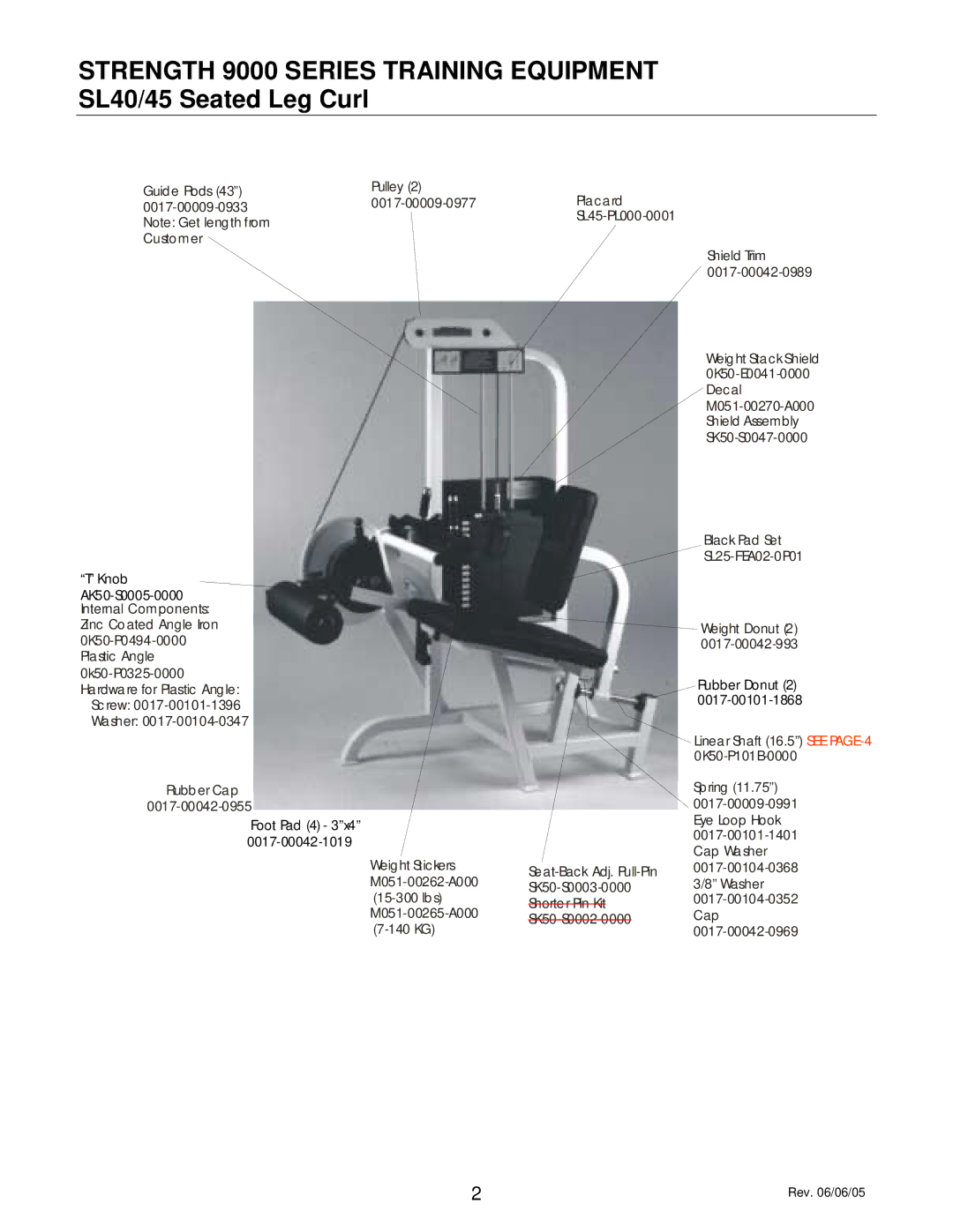 Life Fitness SL40 Guide Rods Customer, 15-300 lbs, Linear Shaft 16.5 see PAGE-40K50-P101B-0000, Cap Washer 0017-00104-0368 