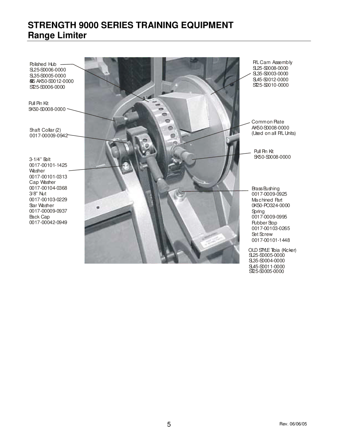 Life Fitness SL45, SL40 manual Strength 9000 Series Training Equipment Range Limiter, Pull Pin Kit SK50-S0008-0000, Bolt 