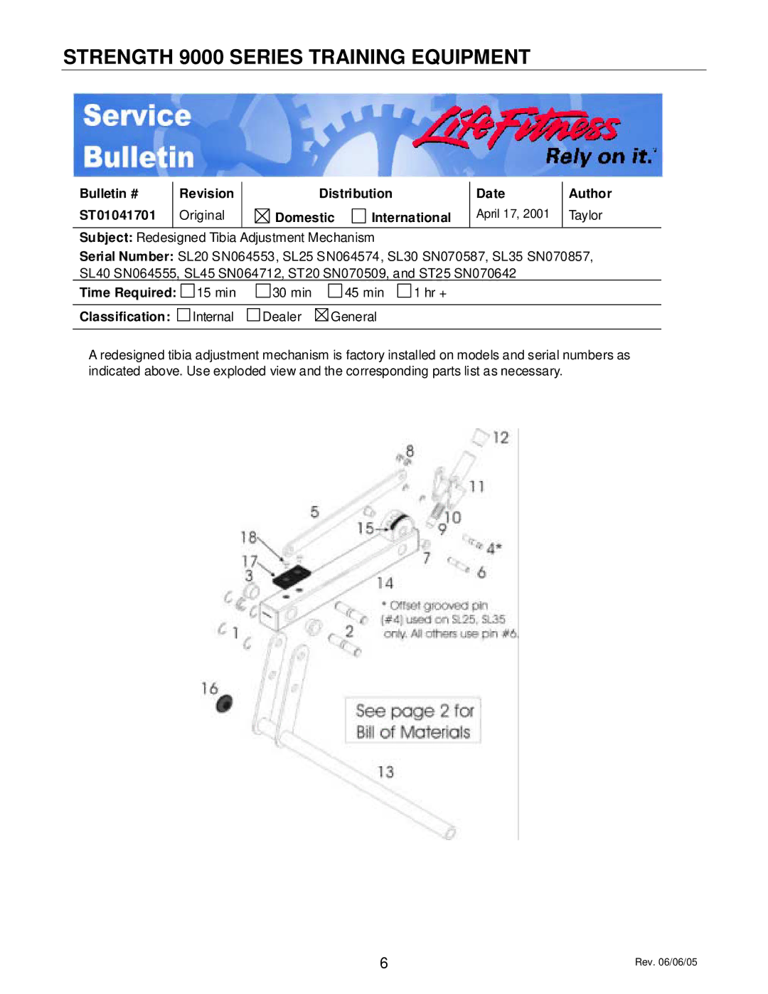 Life Fitness SL40, SL45 manual Bulletin # ST01041701 Revision 