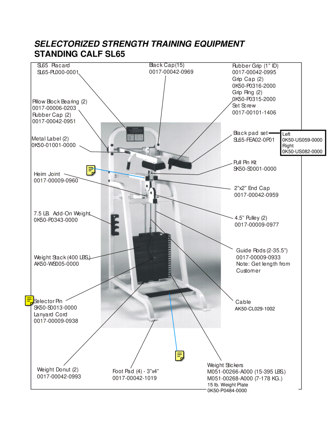 Life Fitness manual Selectorized Strength Training Equipment, Standing Calf SL65 