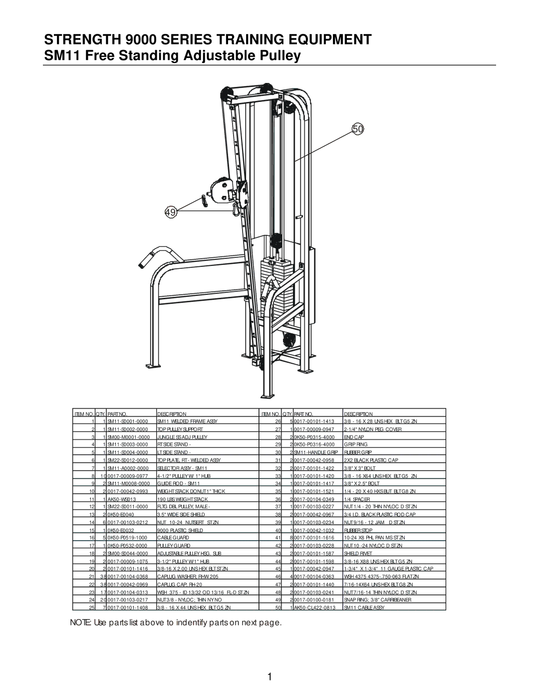 Life Fitness manual Description, SM11 Welded Frame Assy, BLT G5 ZN, TOP Pulley Support, Nylon PEG Cover, End Cap 