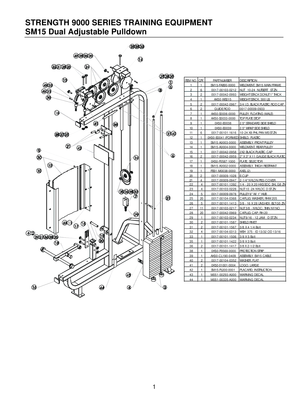 Life Fitness manual Strength 9000 Series Training Equipment, SM15 Dual Adjustable Pulldown 