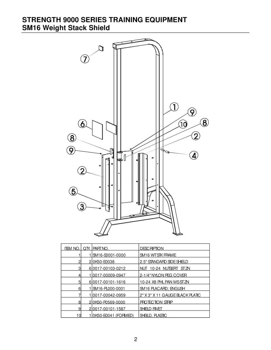 Life Fitness SM16 manual QTY Description 