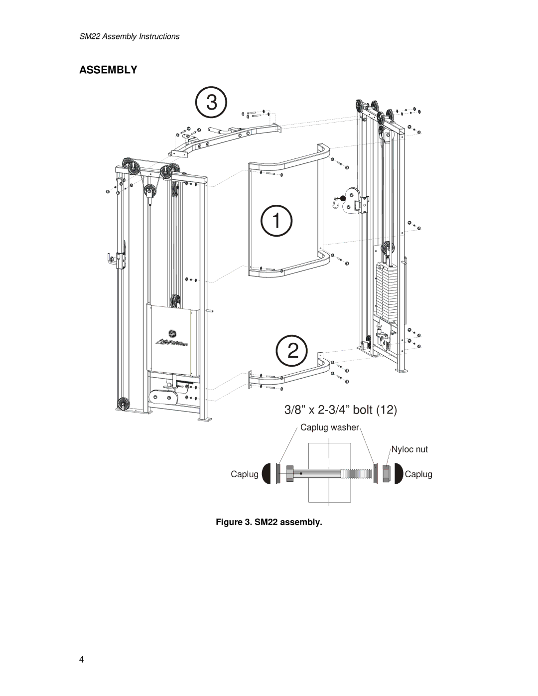 Life Fitness SM22 manual X 2-3/4 bolt, Assembly 