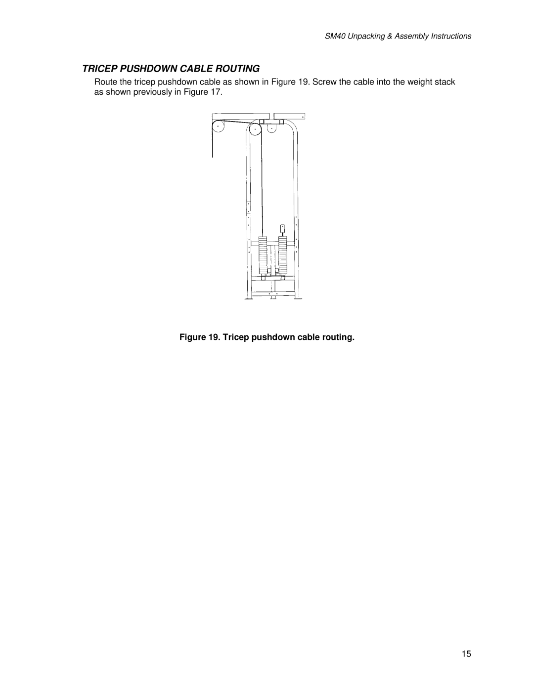 Life Fitness SM40 manual Tricep Pushdown Cable Routing, Tricep pushdown cable routing 