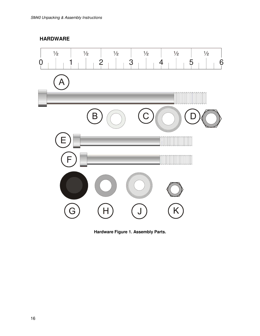 Life Fitness SM40 manual Hardware . Assembly Parts 