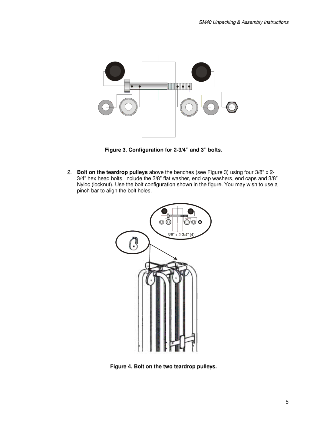 Life Fitness SM40 manual Configuration for 2-3/4 and 3 bolts 