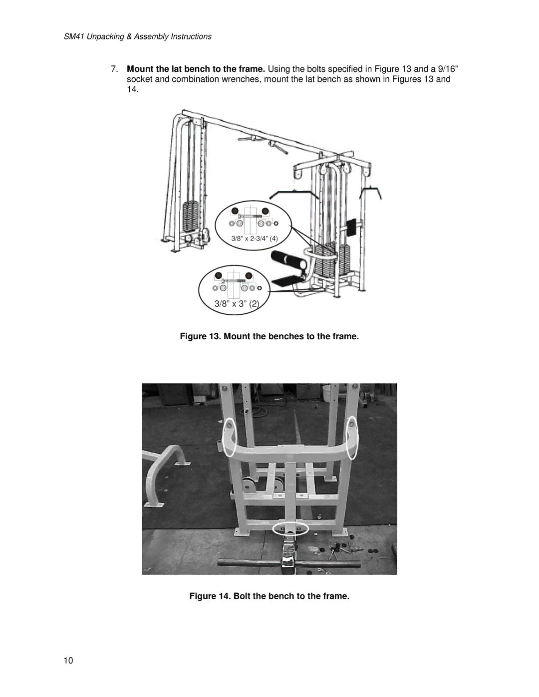 Life Fitness SM41 manual Mount the benches to the frame 