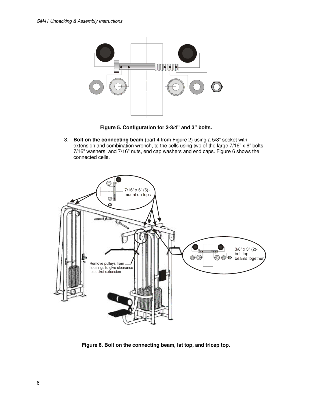 Life Fitness SM41 manual Configuration for 2-3/4 and 3 bolts 