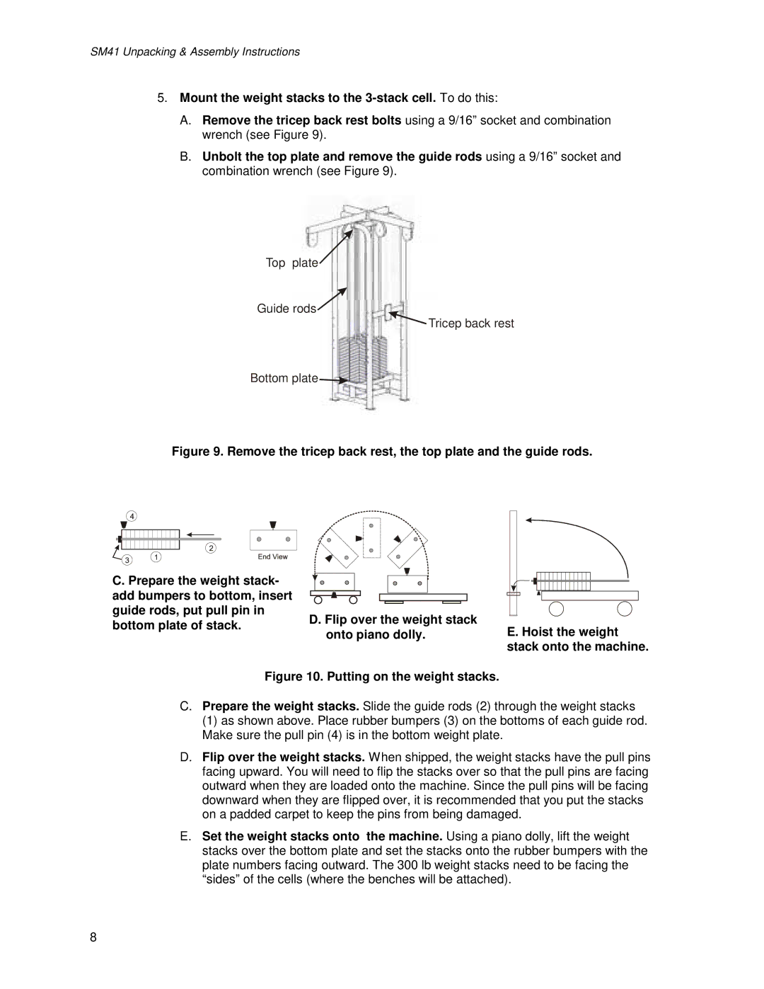 Life Fitness SM41 manual Mount the weight stacks to the 3-stack cell. To do this, Putting on the weight stacks 