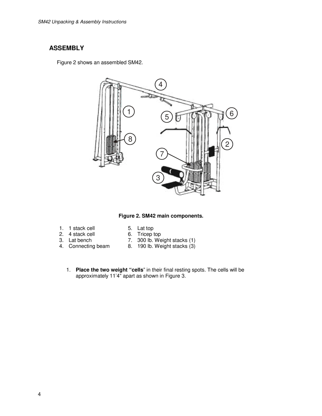 Life Fitness manual Assembly, SM42 main components 