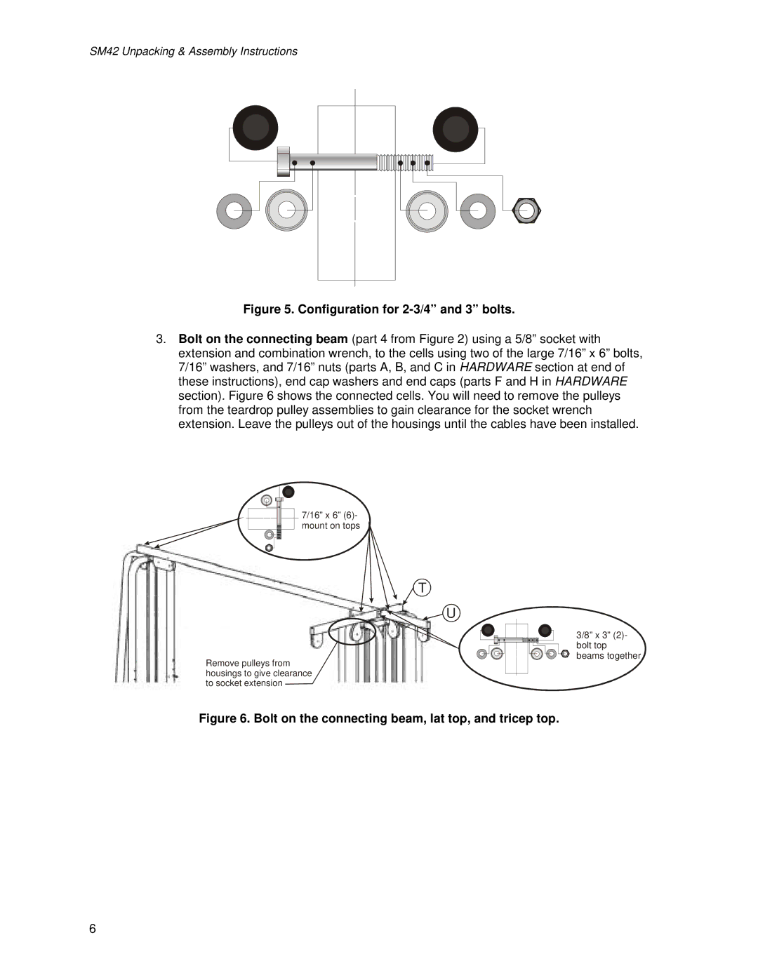 Life Fitness SM42 manual Configuration for 2-3/4 and 3 bolts 