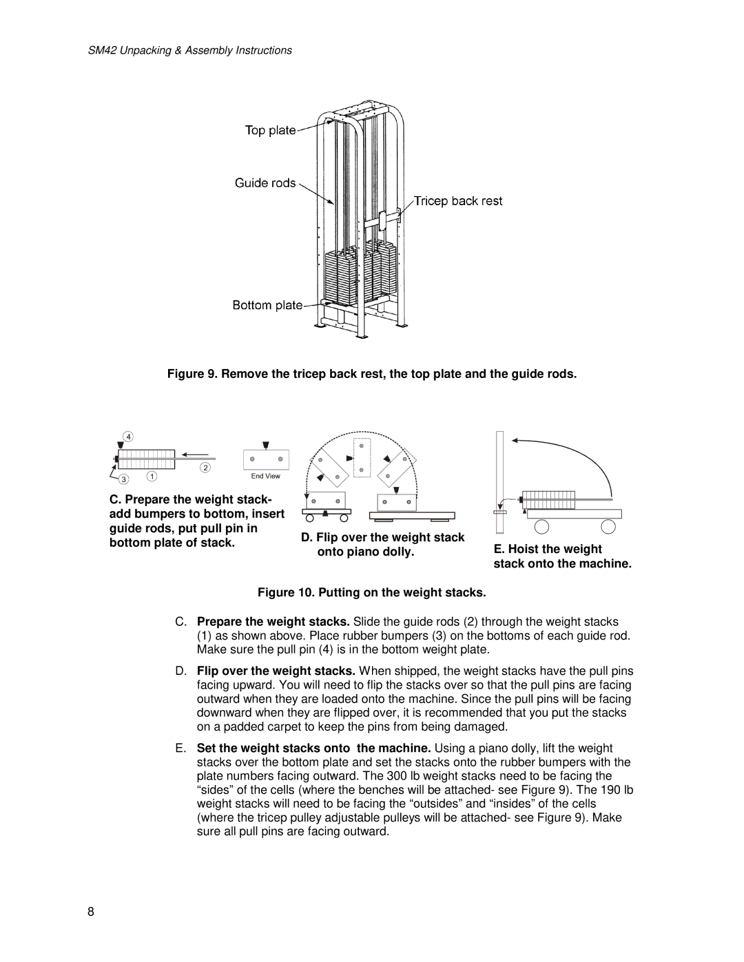 Life Fitness SM42 manual Putting on the weight stacks 