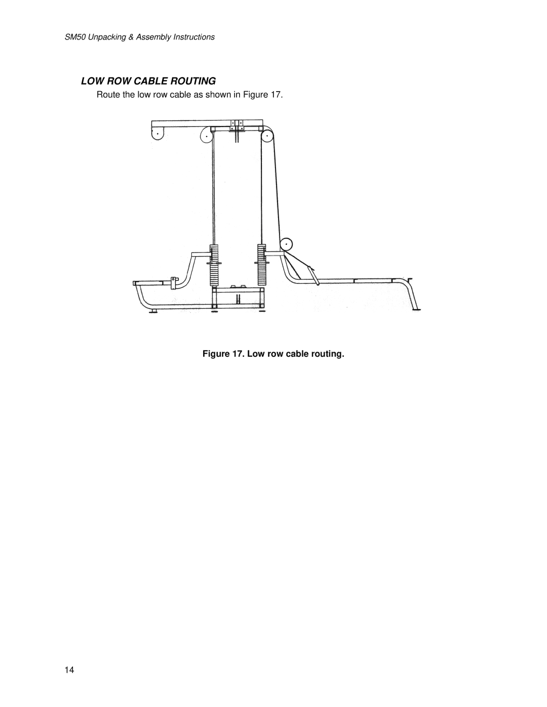 Life Fitness SM50 manual LOW ROW Cable Routing, Low row cable routing 