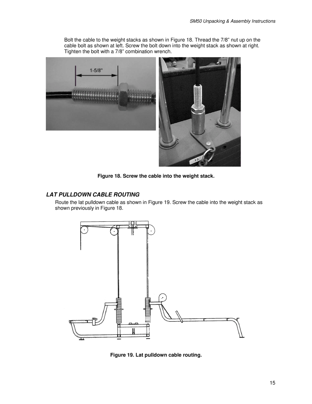 Life Fitness SM50 manual LAT Pulldown Cable Routing, Screw the cable into the weight stack 