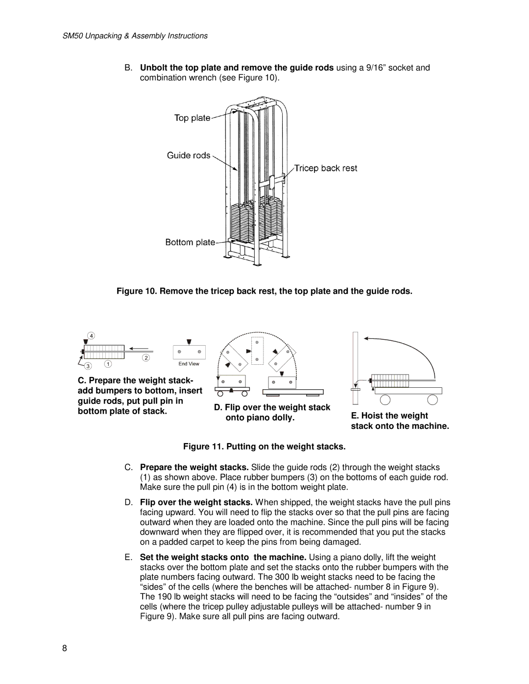 Life Fitness SM50 manual Putting on the weight stacks 